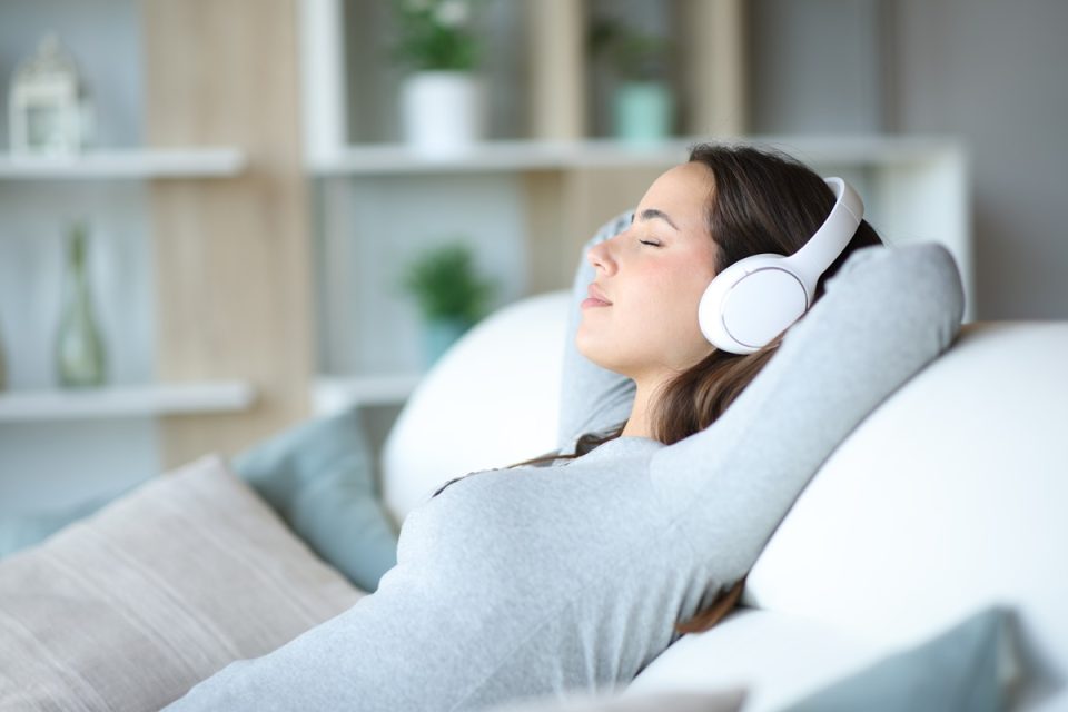 Woman relaxing with headphones